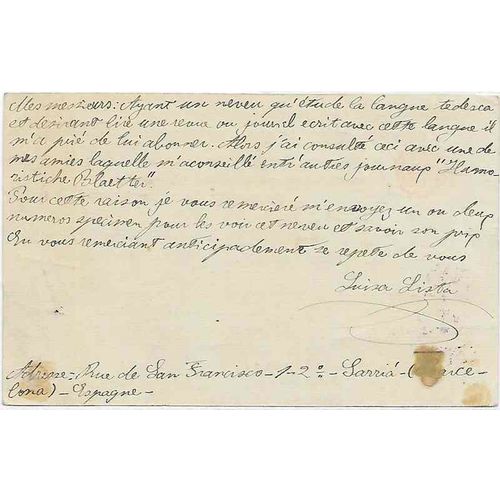 Spain Postal Card 1904 Barcelona to Vienna, Austria