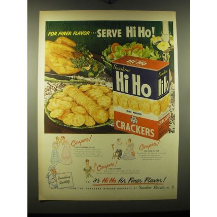 1948 Sunshine Hi Ho Crackers Ad - For finer flavor.. Serve Hi Ho