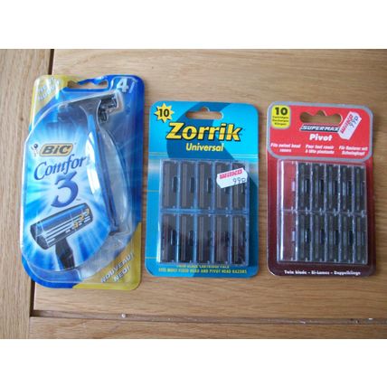 Supermax 10 PIVOT TWIN BLADES, Zorrik 10 UNIVERSAL TWIN BLADES + Bic Comfort 4 x
