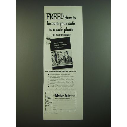 1956 Mosler Safe Ad - Free! How to be sure your safe is a safe place