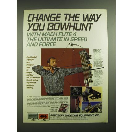 1986 Precision Shooting Equipment PSE Mach Flite 4 Bow Ad - Change the way