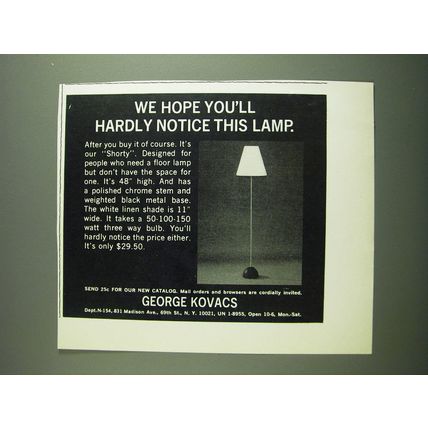 1971 George Kovacs Shorty Lamp Ad - We hope you'll hardly notice this lamp