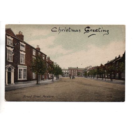 PRINTED POSTCARD BROAD STREET PERSHORE WORCESTERSHIRE CHRISTMAS OVERPRINT( 1766)
