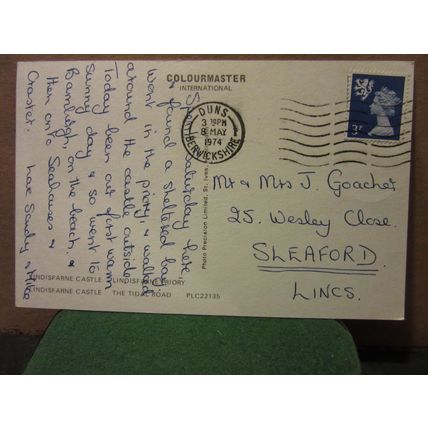 multiview, HOLY ISLAND, NORTHUMBERLAND used postcard 1974 pm Colourmaster