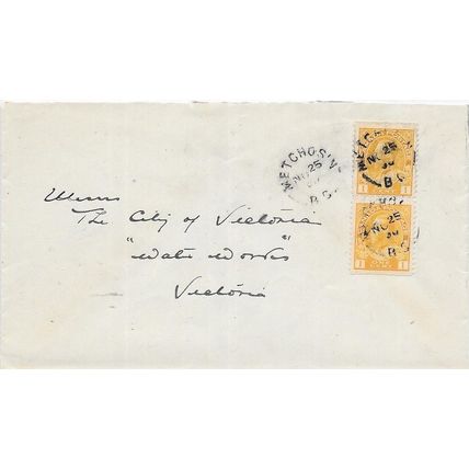 Canada #105b Booklet Pair on cover 1930, Die 1, Mechosin, BC, condition is VG-F