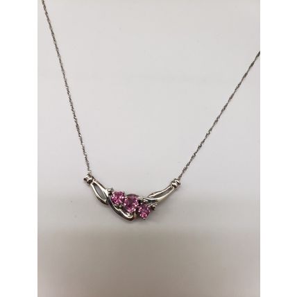 Estate Vintage 10k White Gold Diamond Pink Sapphire Pendant Necklace