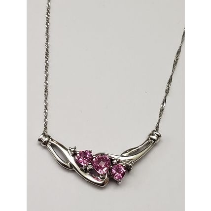 Estate Vintage 10k White Gold Diamond Pink Sapphire Pendant Necklace
