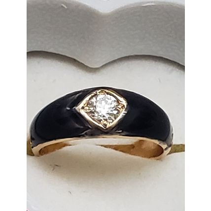 Antique 18K Yellow Gold .50ct Old European Cut Diamond Blue Enameled Ring, 1880s