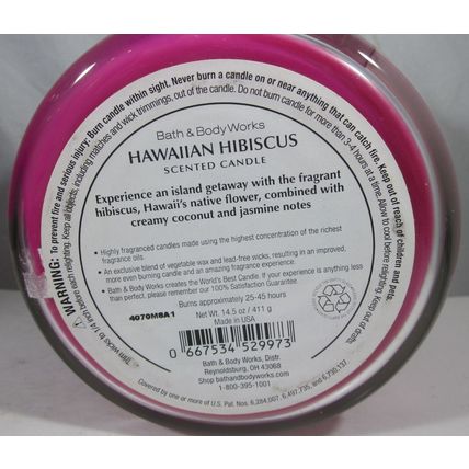 Bath & Body Works 3 wick 14.5 oz Candle coconut jasmine Hawaiian Hibiscus