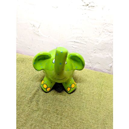 Ganz Green Elephant Piggy Bank - Pati - Green Polka Dots, Purple Tail / Stopper