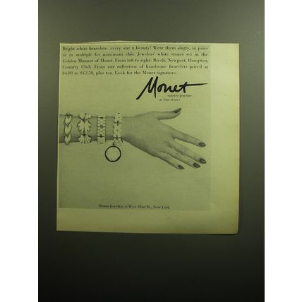 1958 Monet Jewelry Advertisement - Bright white bracelets.. every one a beauty