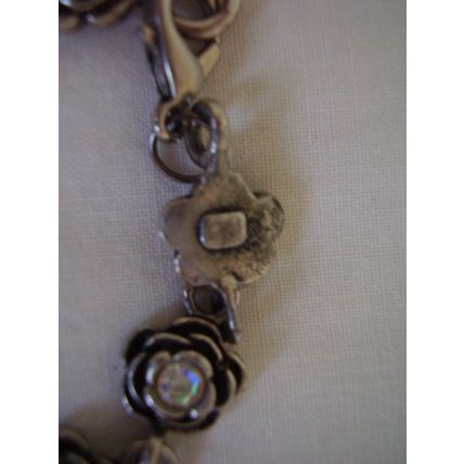 Vintage signed PD Bracelet Rose Flower Chain Link Aurora Borealis Crystal Stones