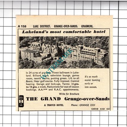 The Grand Hotel Grange over Sands Small Advert - 1958 Cutting