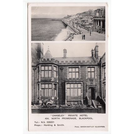 Chaseley Private Hotel North Promenade Blackpool Plain Back Postcard Lancashire