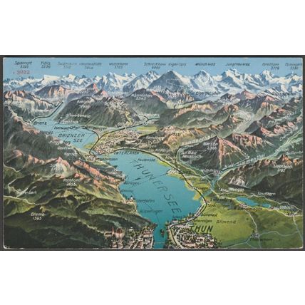 Landkarte, Thunersee und Brienzersee, Bern, c.1930 - Photoglob AK