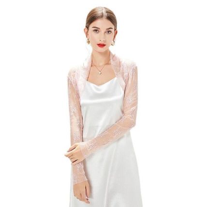 Women Lace Cardigan Shrug Crop Top Wedding Party Sheer Long Sleeve Slim Bolero