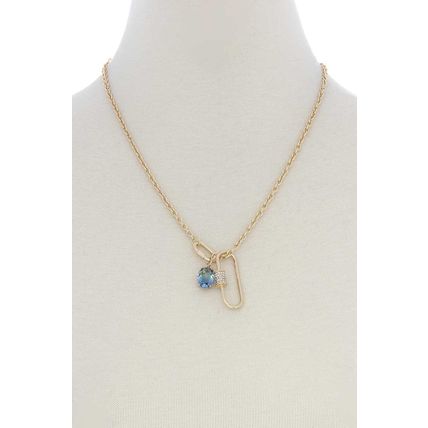 Oval Shape Rhinestone Charm Necklace
