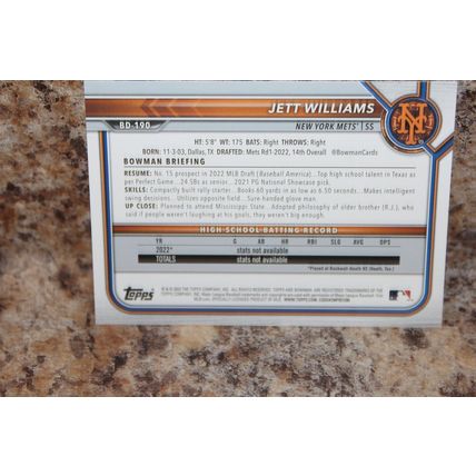 2022 bowman 1st baseball new york mets jett williams rookie card#bd-190