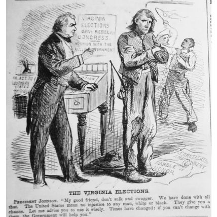Racism] "The Virginia Elections", original cartoon in Harper's Weekly, 1865