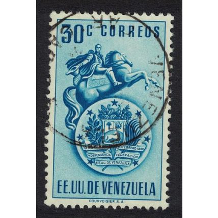Venezuela Arms of Venezuela and Bolivar Statue 30 Black 1951 Canc SG#927 Sc#504