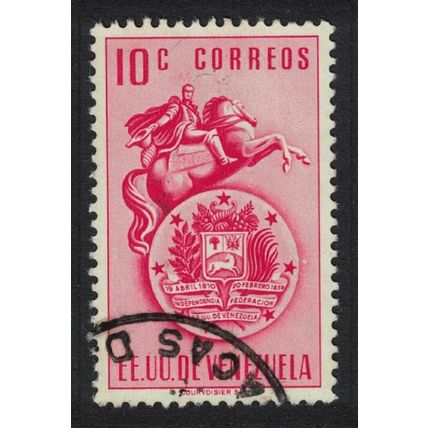 Venezuela Arms of Venezuela and Bolivar Statue 10c 1951 Canc SG#923 Sc#500