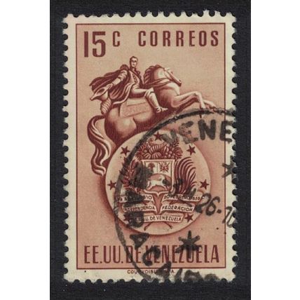Venezuela Arms of Venezuela and Bolivar Statue 15c Black 1951 Canc SG#924 Sc#501