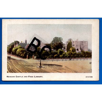Postcard Castle & Free Library Newark Nottinghamshire Nr Nottingham Lincoln