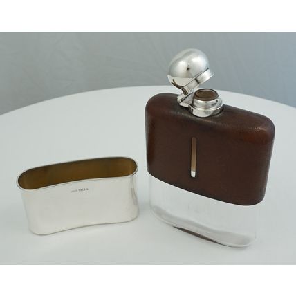 BIG Antique Silver Gilt Glass Pocket Flask, Sheffield 1899, holds 250ml, 604g.