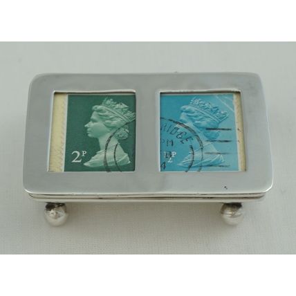 Modern Sterling Silver Double Stamp Box, Sheffield 2000, 55mm, total 31g.