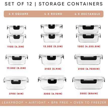 Joyjolt Joyful 24Pc(12 Airtight, Freezer Safe Food Storage Containers and 12 Lid