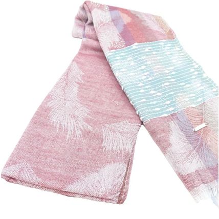Ladies Scarf Leaf Design on a Pink Background with Diamante Detail & Fringing