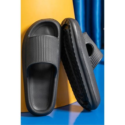 Black Hollow-out Thick Soled Slip On Slippers