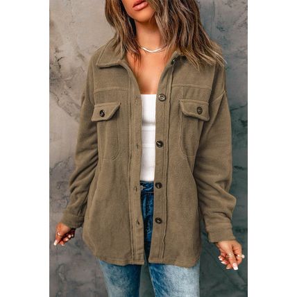 Turn Down Collar Buttoned Shirt Jacket