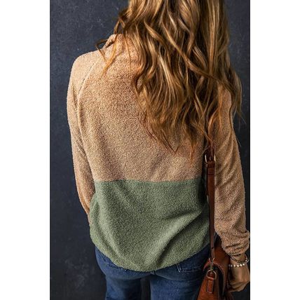 Smoke Gray Two Tones Color Block Half Zip Fleece Sweatshirt