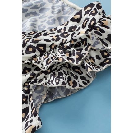 Apricot Half Leopard Patchwork Ruffle Sleeve Blouse