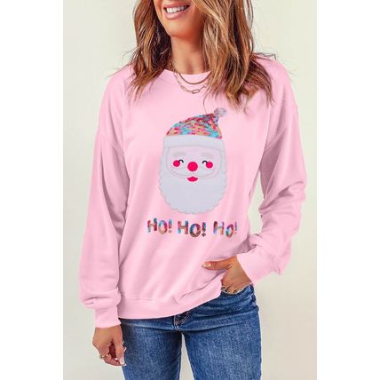 Pink HO HO HO Sequined Santa Claus Sweatshirt