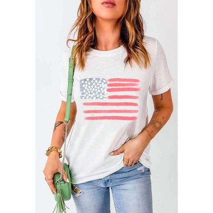 White American Flag Pattern Crew Neck Short Sleeve Tee