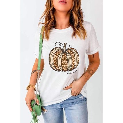 White Leopard Pumpkin Graphic Crewneck Halloween T Shirt