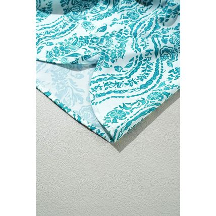 Green Paisley Print Smocked Cuff Buttoned Loose Shirt