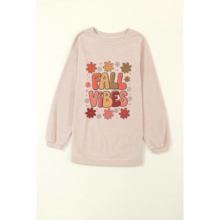 Apricot Twisted Rib FALL VIBE Graphic Baggy Sweatshirt