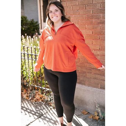 Orange O-ring Zipper Pocketed Plus Size Sweatshirt