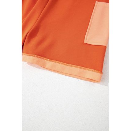 Russet Orange Two-tone Short Sleeve V Neck Patched Pocket Loose Romper