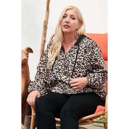 Plus Size Active Leopard Print Hoodie