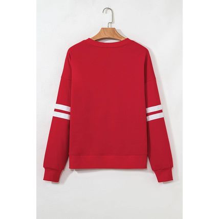 Fiery Red Glitter Trim GAME DAY Letter Graphic Oversized Varsity Sweatshirt