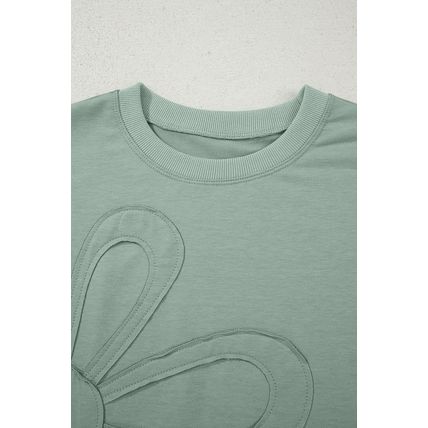 Clearly Aqua Floral Patched Half Sleeve Tunic Top