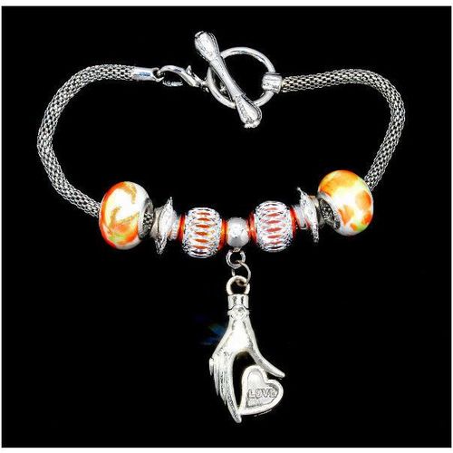 Lovely Love Heart Charm Euro Bead Silver Tone Bracelet Bangle Jewellery 1225