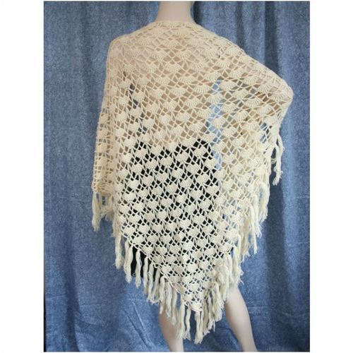 Hand Made Vintage 1970 Cream Crochet Shawl Cape One Size