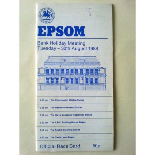 Epsom Horse Racing Racecard Programme Bank Holiday Meeting 30th August 1988