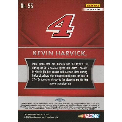 2016 Panini Prizm Racing Kevin Harvick RED White & Blue Prizm #55