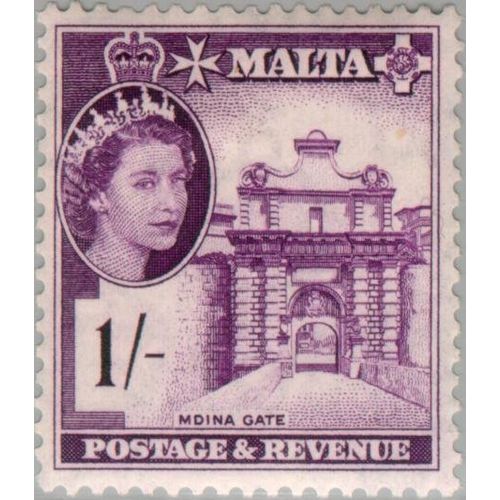 Malta QEII 1956 1s Reddish Violet Mounted Mint MM SG 276 Sc 256 stamp Mdina Gate